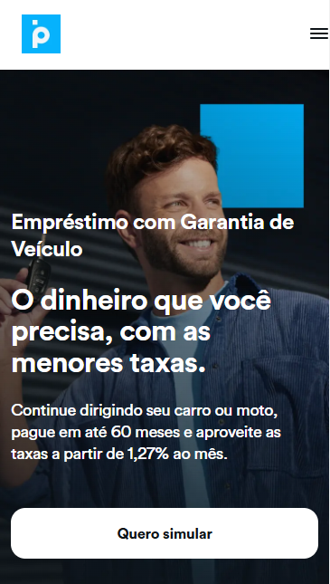 Tela de simulação de empréstimo com garantia de veiculo Banco PAn