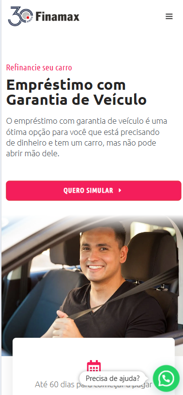 Tela de simulação de empréstimo com garantia de veiculo Finamax
