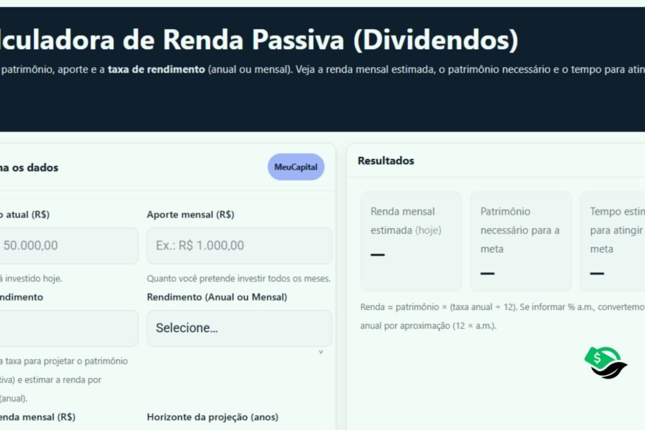 Calculadora de Renda Passiva com Dividendos 3 Calculadora de renda passiva online