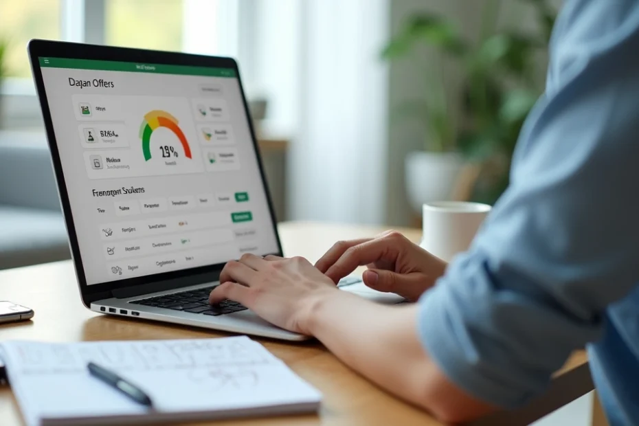 Pessoa usando notebook para consultar CPF no site do Serasa com gráficos financeiros na tela