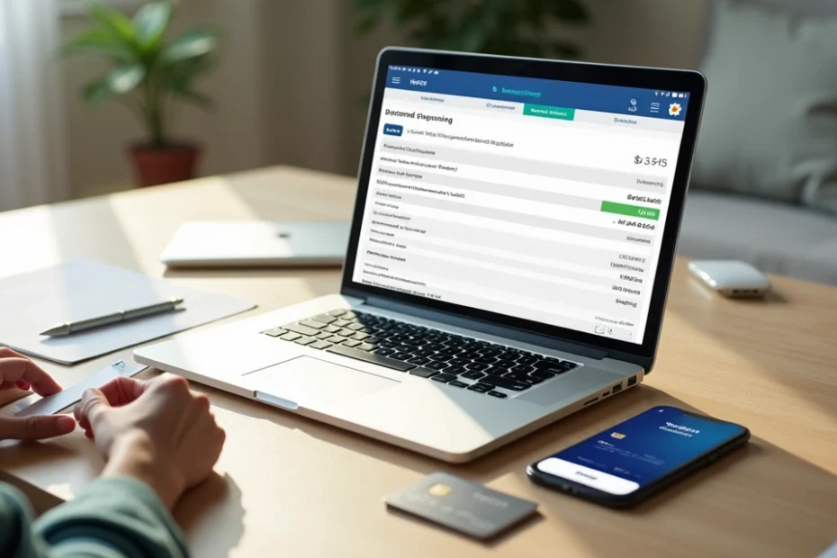 Pessoa analisando fatura de cartão de crédito com destaque para parcela estornada na tela do notebook